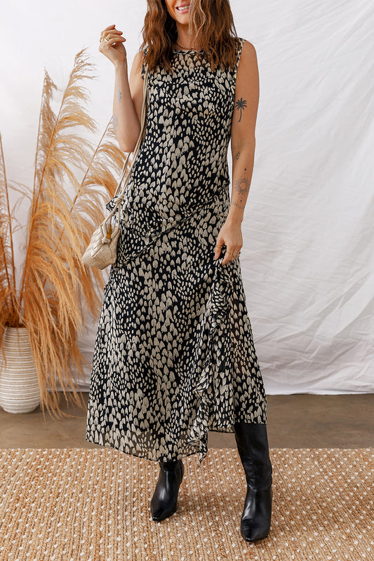 Black Printed Sleeveless Maxi Dress Black 100%Polyester 42a9111bf2dac7d0