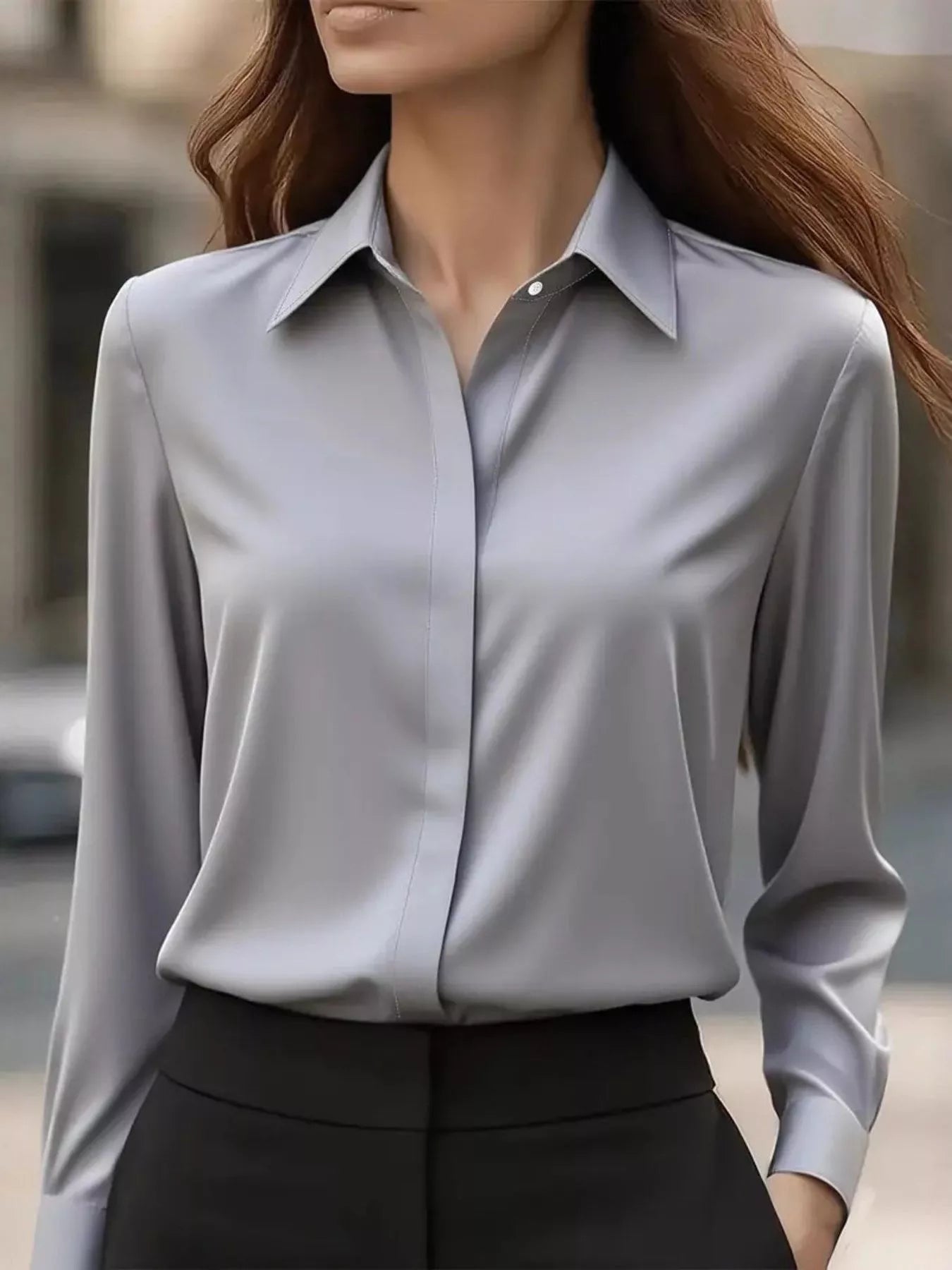 Button Down Collared Neck Long Sleeve Shirt Gray 42ae6bbc-11a2-46dd-a061-a66ff251bb03-Max-Origin