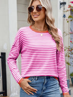 Striped Contrast Round Neck Long Sleeve Sweater 42af7c97-1442-4cdd-a7da-4195526264bc-Max