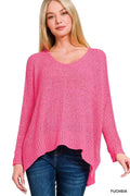 Zenana Dolman Sleeve V-Neck Sweater FUCHSIA 42b0b0fc95e84feea7c17e8cae06530e-Max-Origin