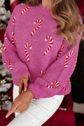 Sachet Pink Christmas Candy Cane Drop Shoulder Sweater Sachet Pink 52%Viscose+26%Polyester+22%Polyamide 42b957e34e31e440