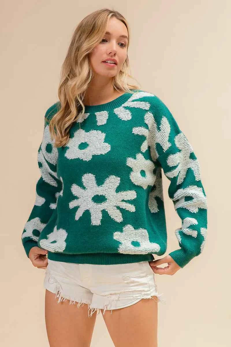 BiBi Flower Pattern Long Sleeves Sweater Top 42bb286b9447473c89fa9c0c93e64f17-Max-Origin