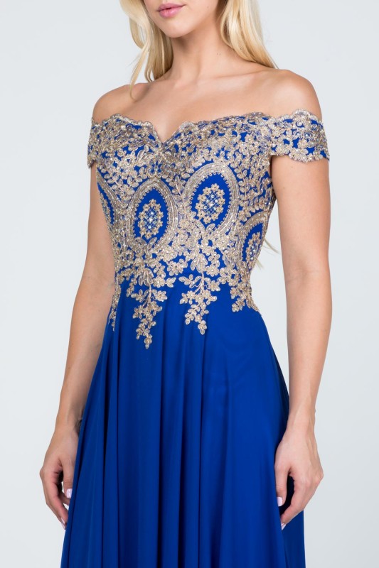 Off Shoulder Evening Gown – Gold Lace Appliqué Chiffon Dress for Women 42c0524e-263e-4bcb-840b-85f68d68affd