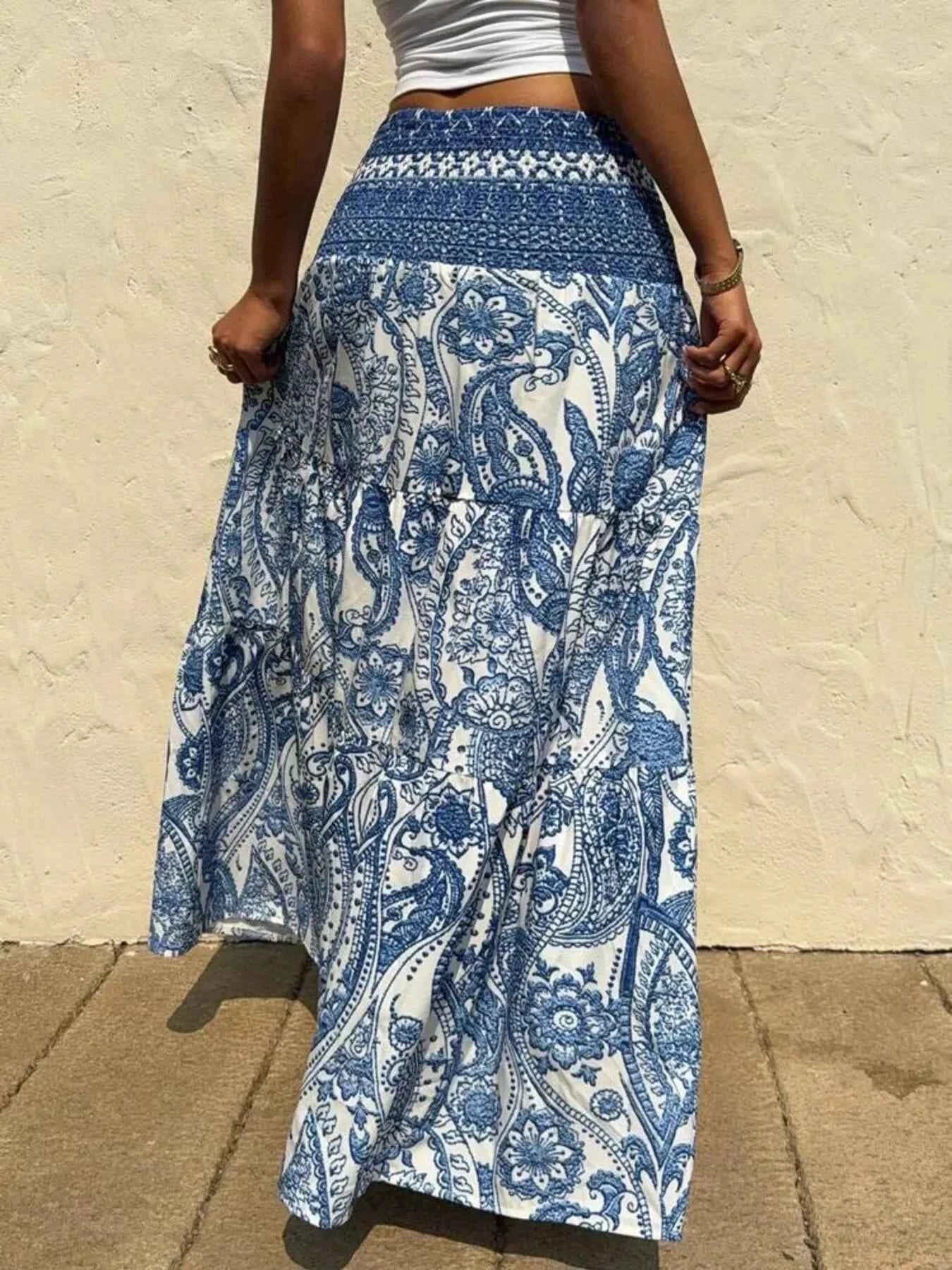 Printed Tiered Maxi Skirt 42c4535fead34685820afe3782cab650-Max-Origin