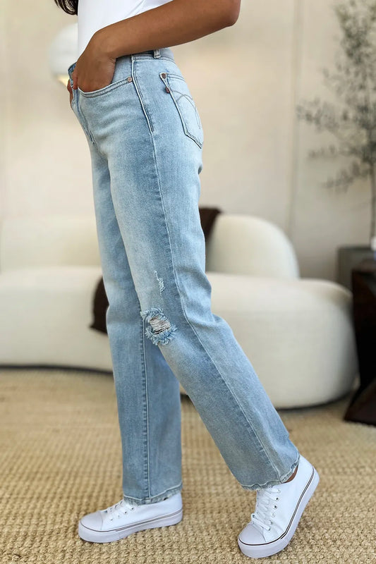 Full Size High Waist Distressed Straight Jeans 42c4f5ef-3b85-43cf-bf9c-1276a85b7186-Max