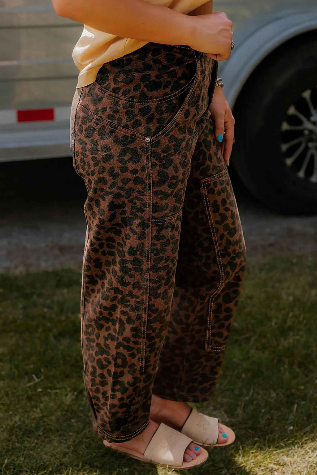 Brown Clear Seam Detail Patchwork Leopard Print Jeans 42c514b0f0ee7653