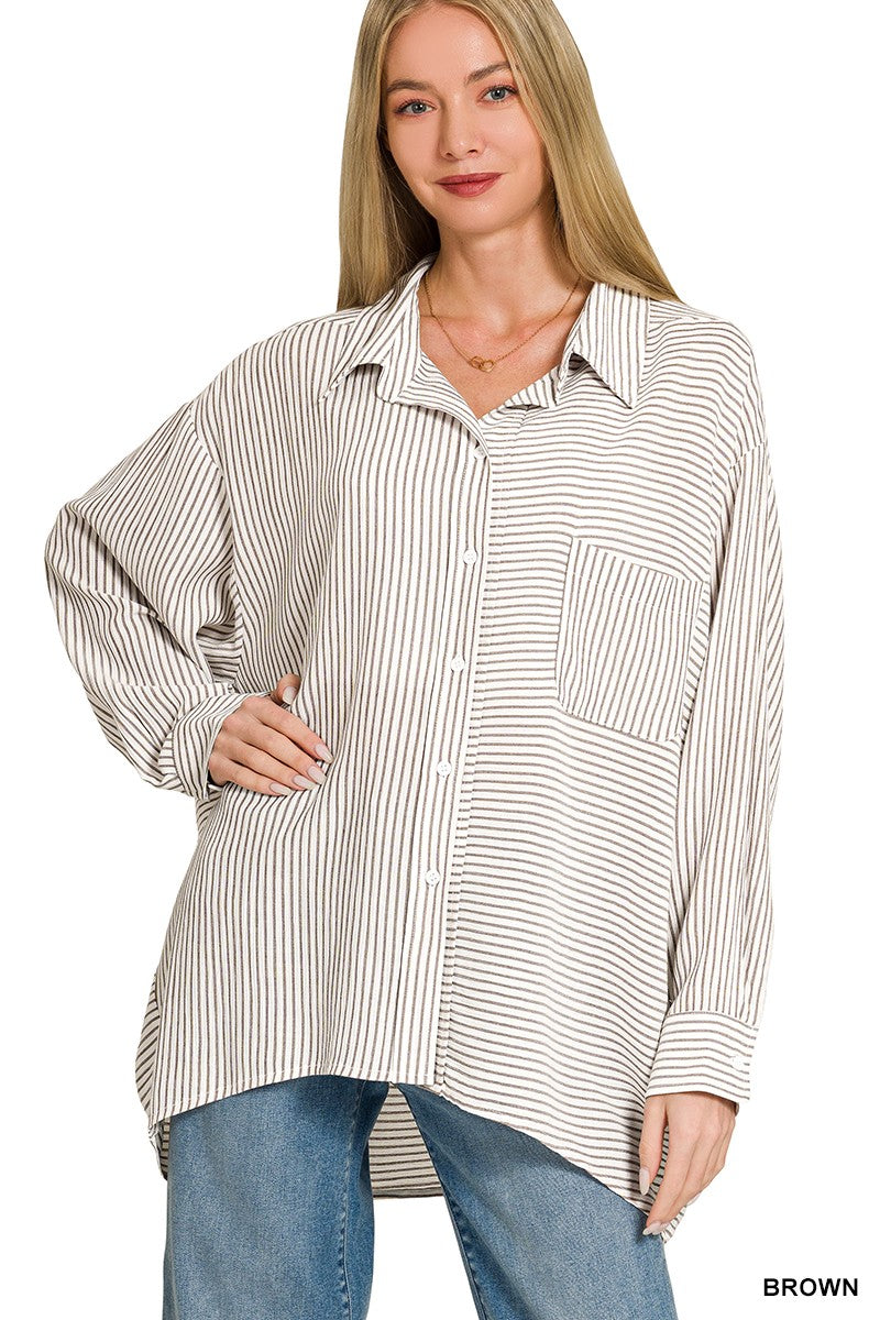 Woven Stripe Button Down Shirt BROWN 42c5401bb17e4d5195f206466ed167b8-Max