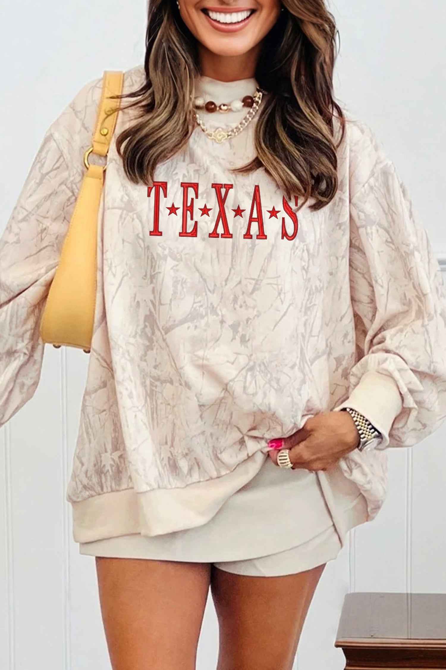 Khaki TEXAS Embroidered Camo Mock Neck Sweatshirt 42c6c719c15398c8