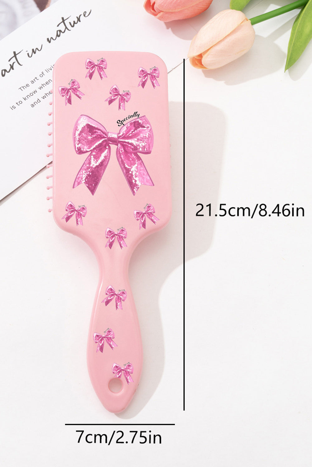 Gossamer Pink Bowknot Print Hair Cushion Comb 42de260d6410fc9b