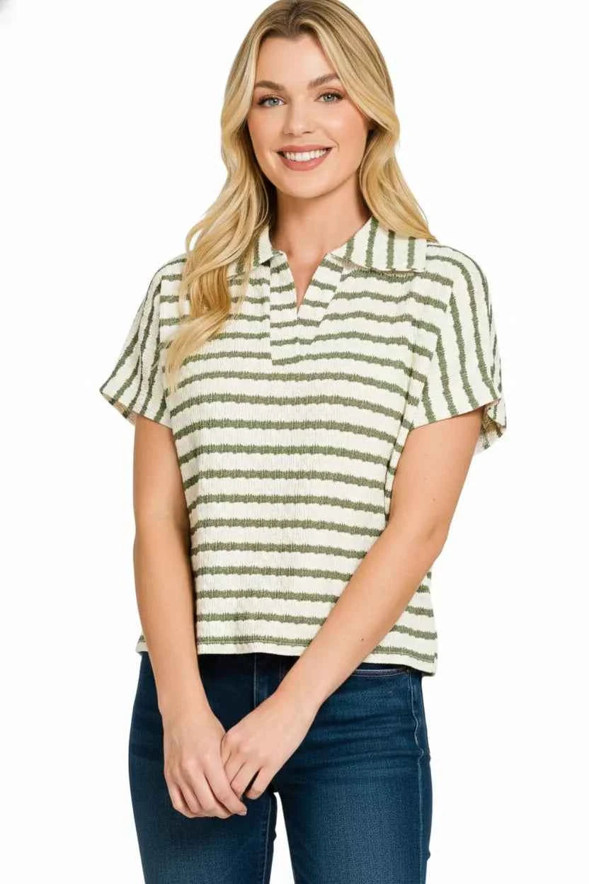 Zenana Striped Split Neck Collared Top 42e6c157-e9e4-4b05-847d-21a39605e34b-Max-Origin