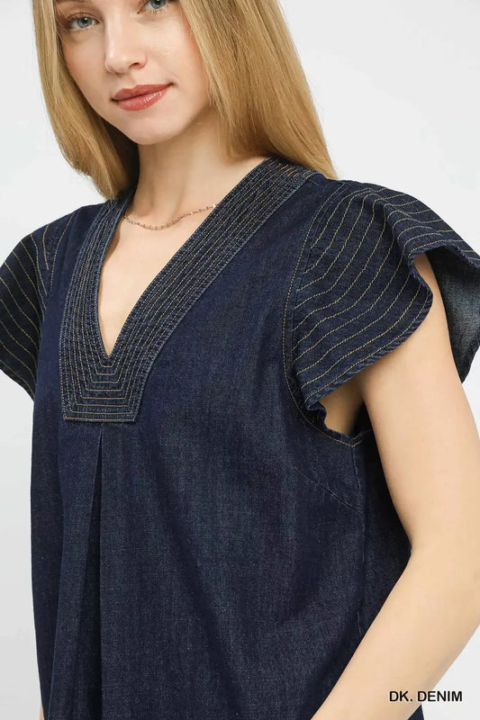 Cap Sleeve Denim Top 42e8b231-73d4-4f54-adda-ab53043f2ab7-Max-Origin