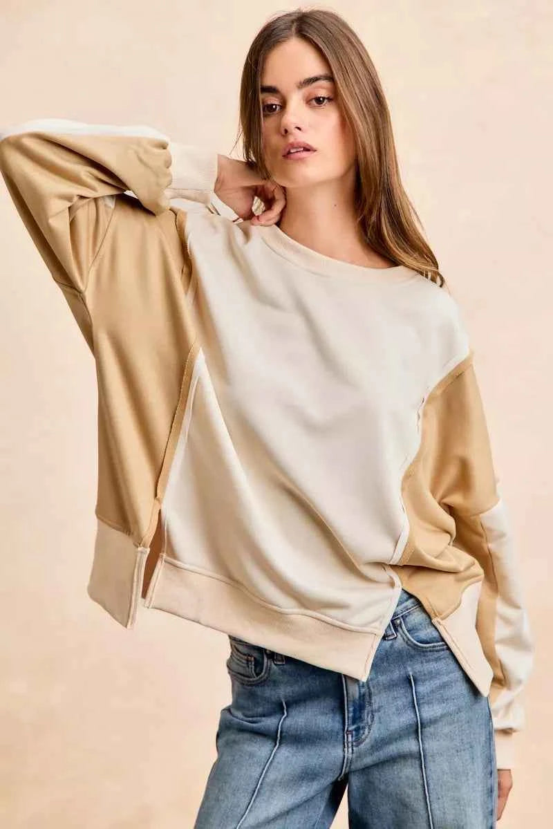 BiBi French Terry Color Block Top With Open Seam Detail 42ea0d02dc214e708095e8d279b1265e-Max-Origin