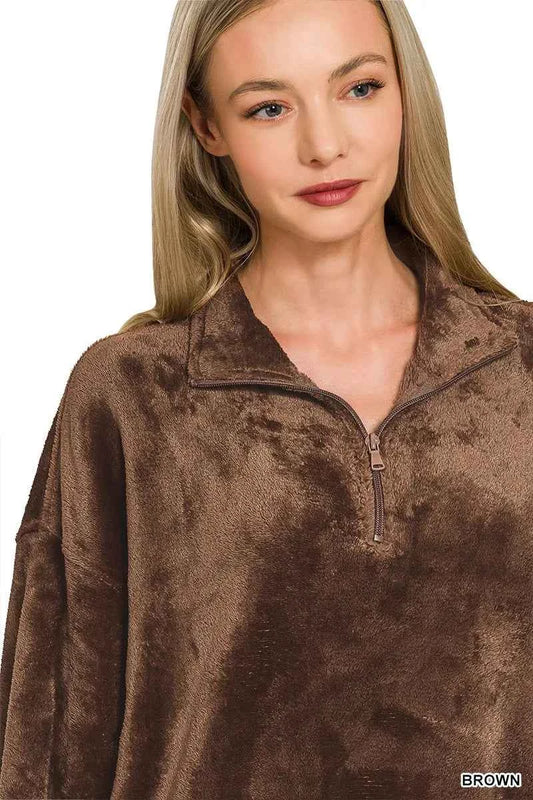 Faux Fur Half Zip Pocket Pullover 42f2470f3157496eaaee2995c37c9969-Max-Origin