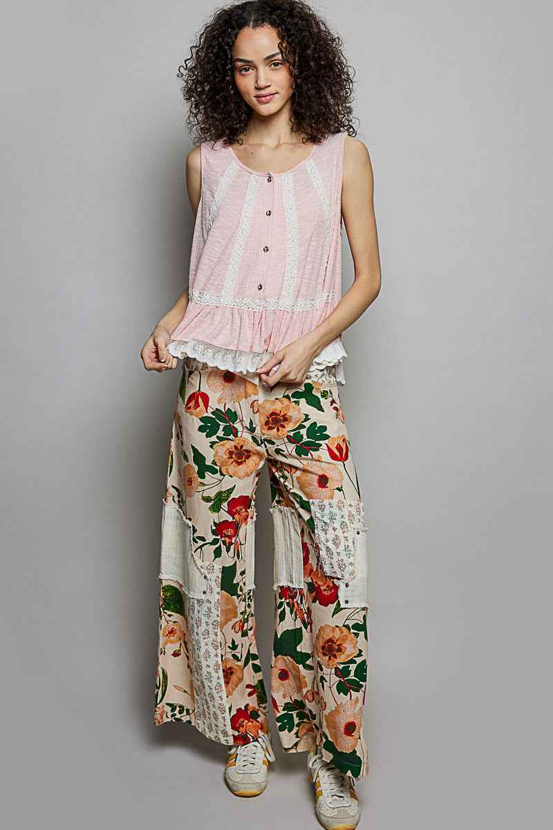 POL Lace Trim Ruffle Hem Button Detail Round Neck Sleeveless Top 42f8dd95-0e2b-44a1-9d49-7910594cae2f-Max
