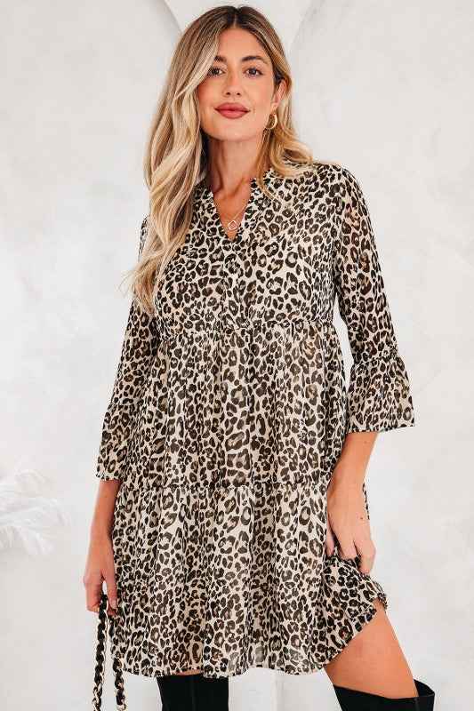 Leopard 3/4 Sleeve V-Neck Dress 42f8e9fc-7f44-4c3b-b345-e78652d210ee