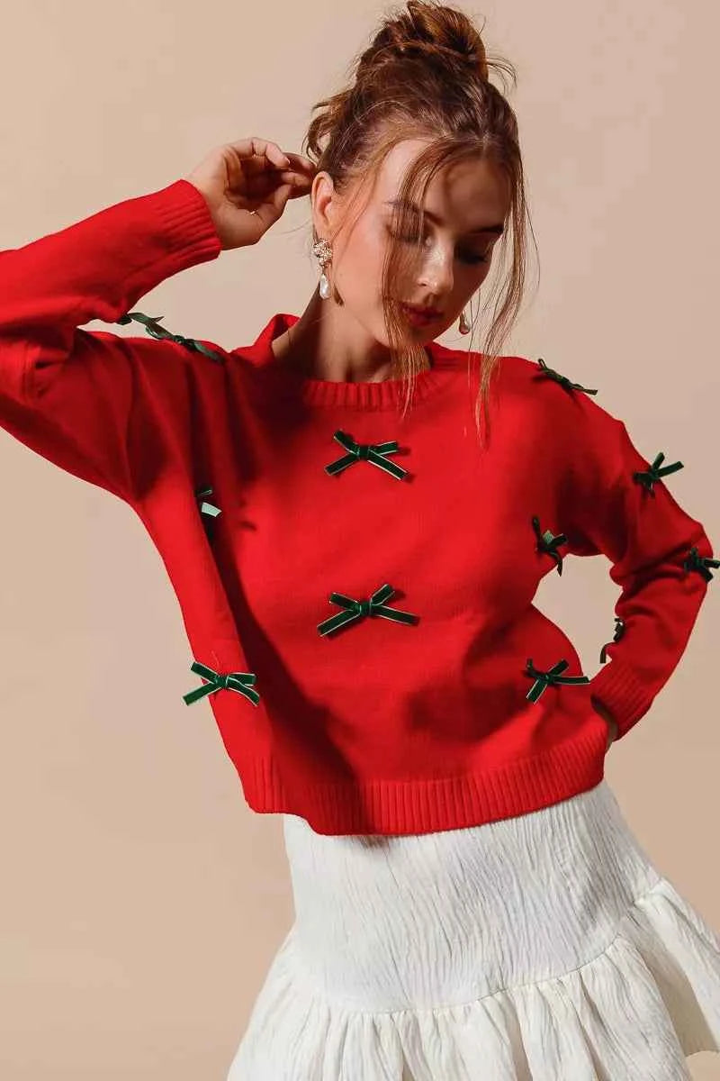 SO ME Ribbon Bow Applique Sweater 430cd810-d817-42f7-99df-2164ac478f84-Max-Origin
