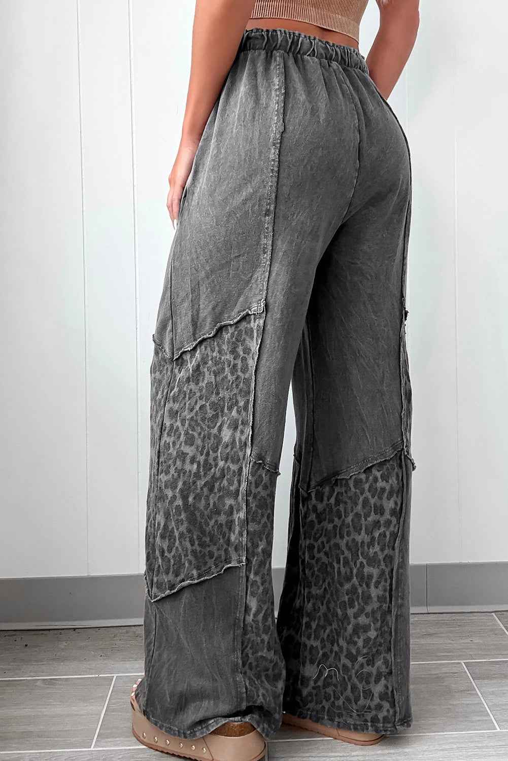 Coffee Mineral Wash Leopard Patchwork Loose Pants 430d375cd8df0b5b
