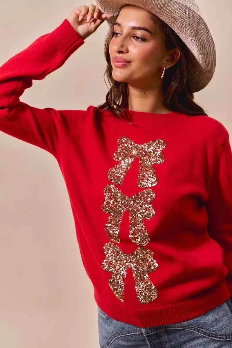 SO ME Sequins Bow Ribbon Embellished Christmas Sweater 430ec7aed4f34546a206017bfb5acb0d-Max-Origin