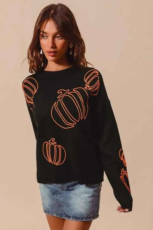 Pumpkin Embroidered Halloween Thanksgiving Sweater 430f1d90-244a-4061-b4eb-d0fe5d368e61-Max-Origin