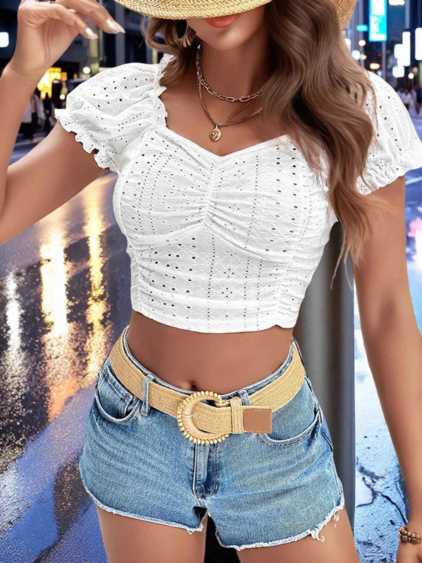 Eyelet Puff Sleeve Crop Top 431cced9c3594bada3b4a4c3053b9d93-Max-Origin