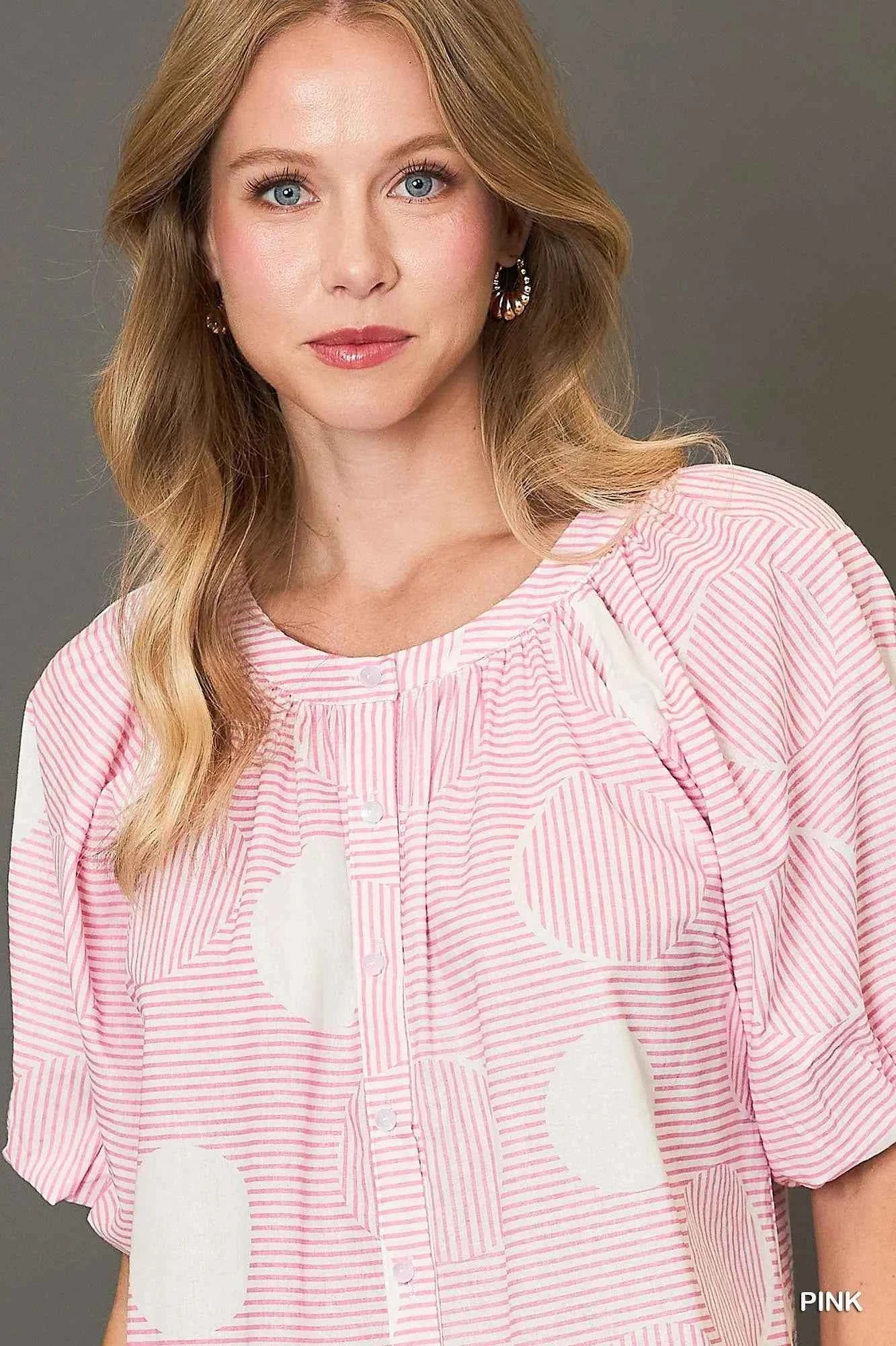Umgee Stripe and Dot Print Button Down Puff Sleeve Mini Dress 4321b4b1-a81e-4ab1-9cf3-e939f1b324ae-Max-Origin