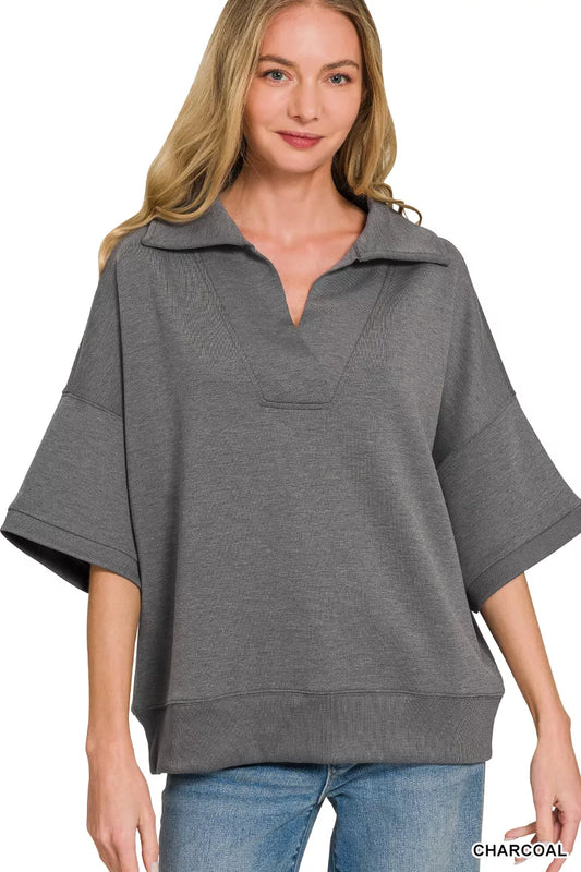 Scuba Collared Short Sleeve Pullover CHARCOAL 4324cad2-3cd4-4199-8bd4-c611bec8dd0e-Max-Origin