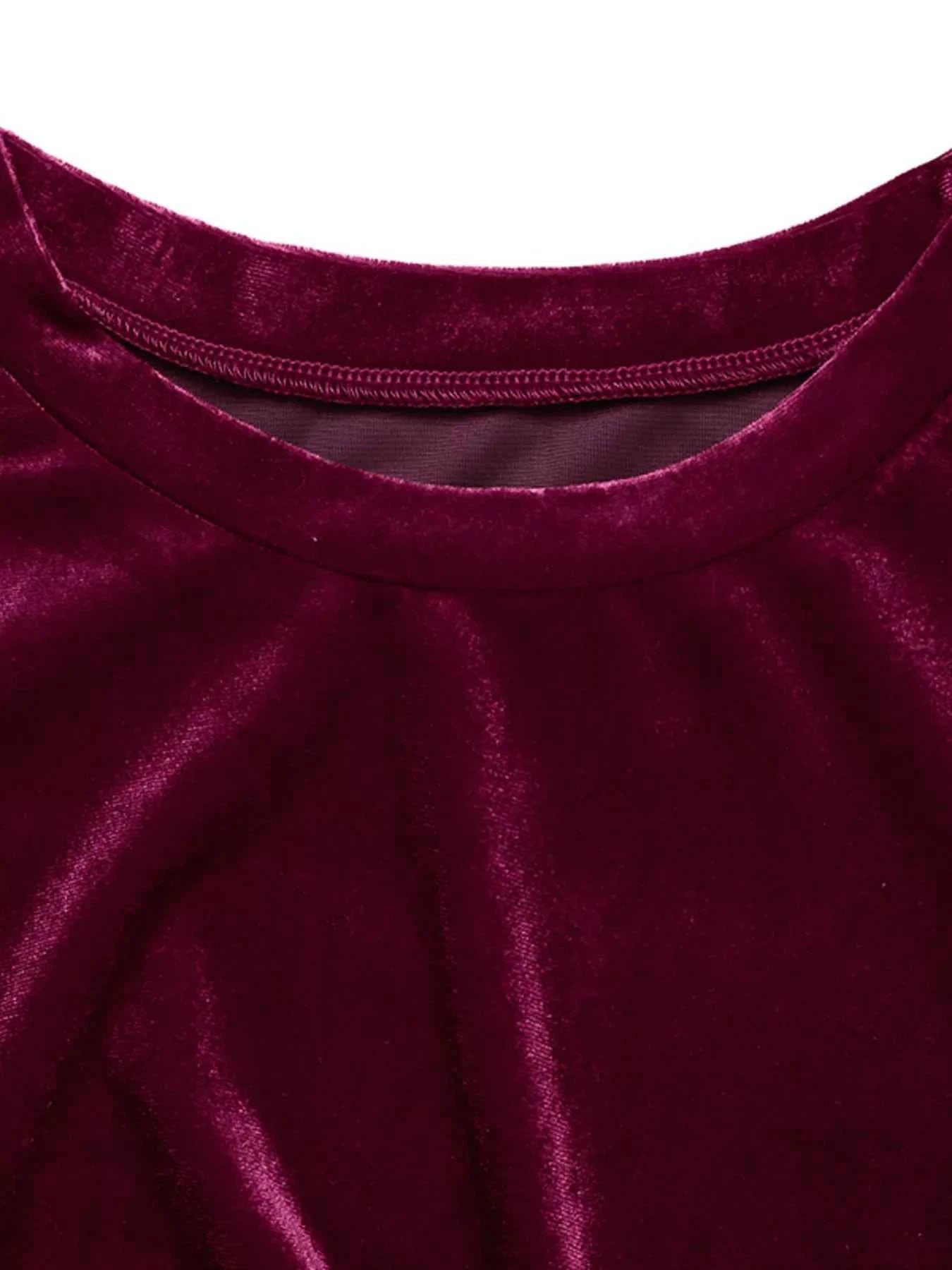 Velvet Slit Round Neck Long Sleeve Dress with Side Tie Detail 432b7324f8fd4a3b8333fea5e57be734-Max-Origin