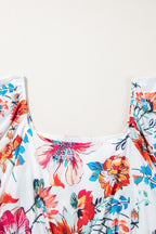 White Floral Square Neck Puff Sleeve Flowy Plus Size Midi Dress 432b7398ba68fd54