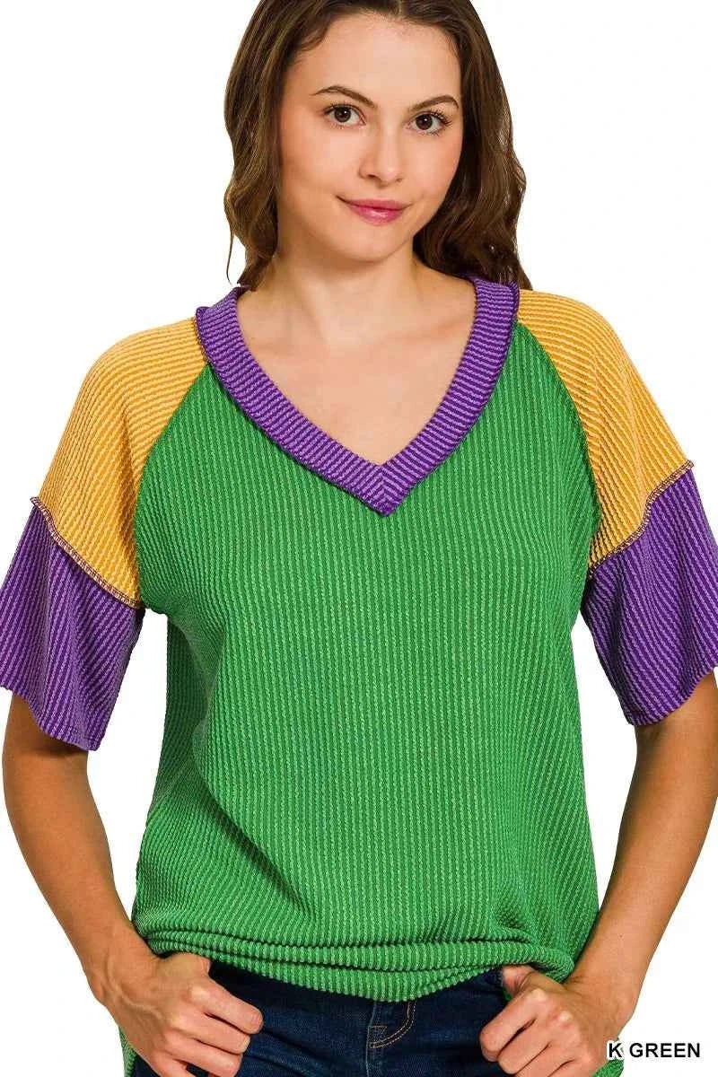 Mardi Gras Raised Rib Color Block Top 4336764f44a64be4a19095cf9233a881-Max-Origin