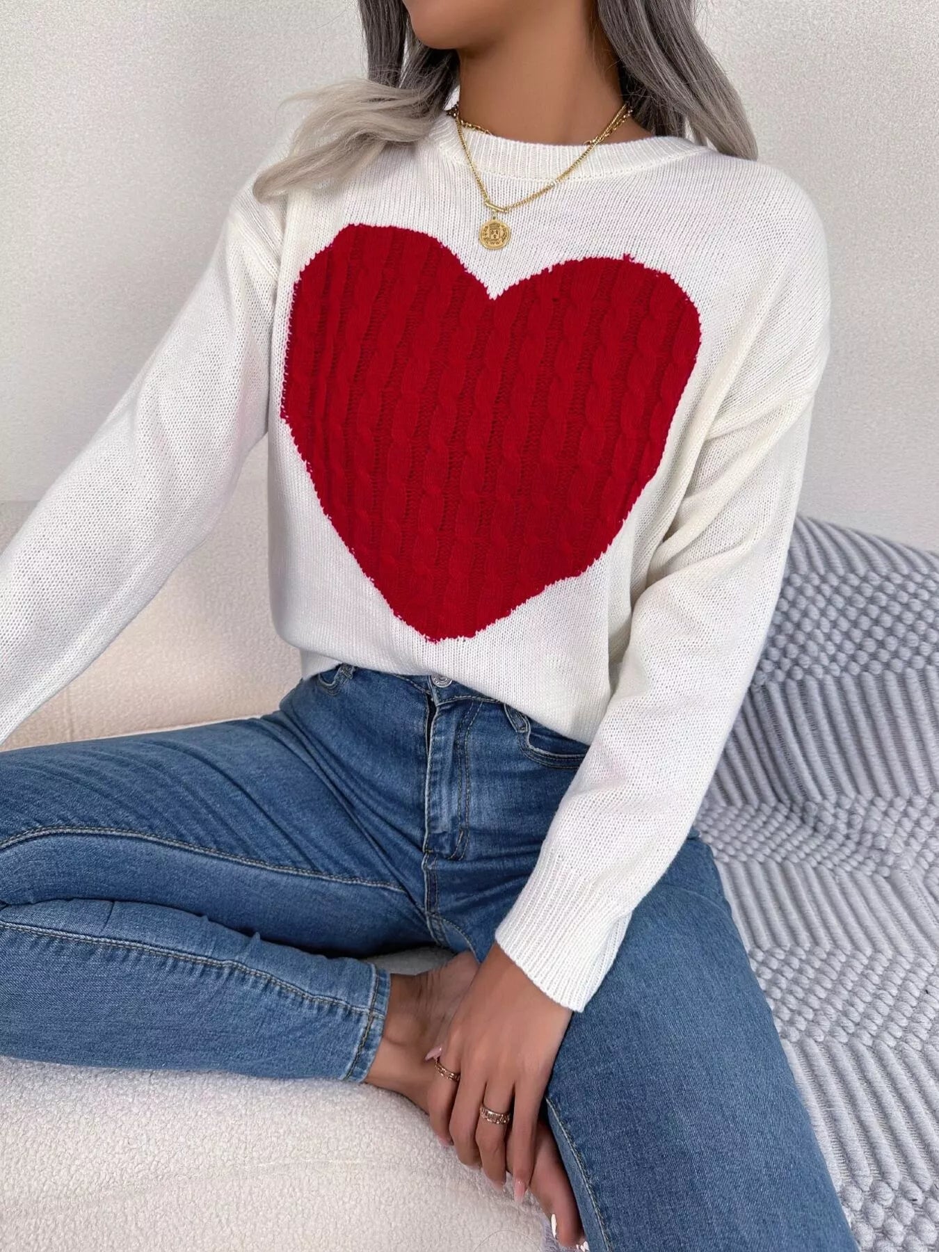 Cable Knit Heart Round Neck Sweater 43394be53c4c4d3ebdbdaeddffae6168-Max-Origin