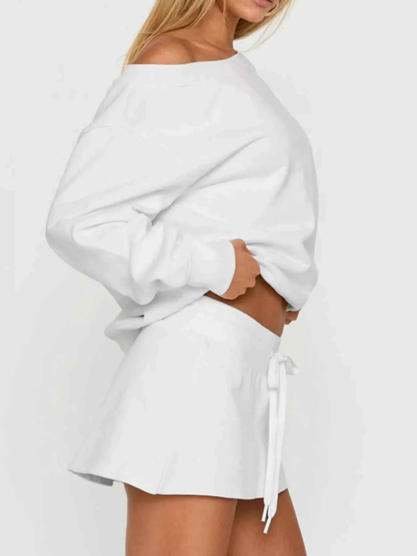 Boat Neck Sweatshirt and Mini Skirt Set 433a16bed3e24512994de0fa9f2a0270-Max-Origin