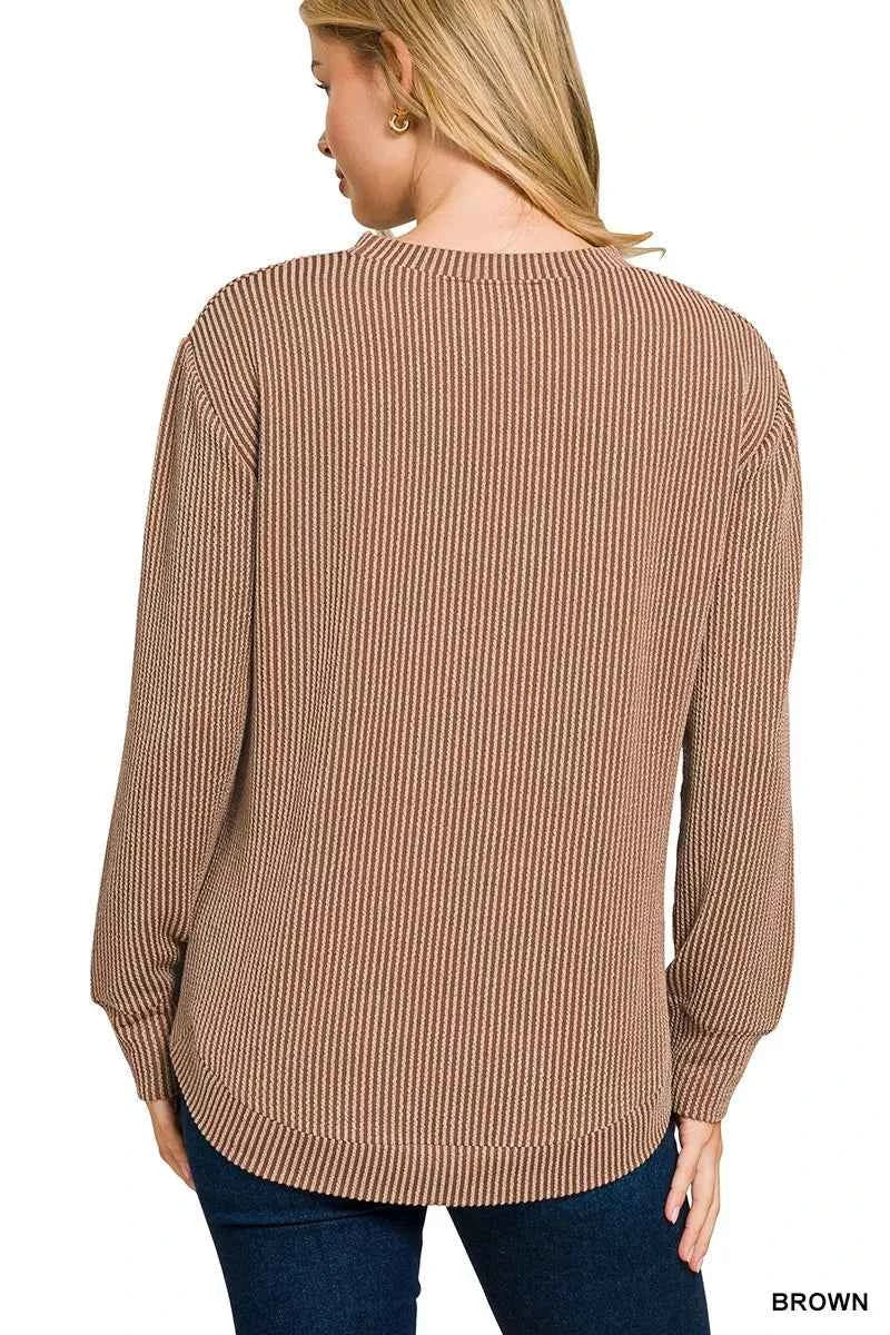 Zenana Full Size Raised Rib Round Neck Long Sleeve Top Plus Size 433c84b600b3492bac04d336af725cba-Max-Origin