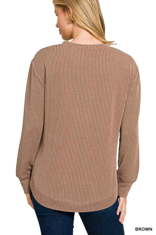 Zenana Full Size Raised Rib Round Neck Long Sleeve Top Plus Size 433c84b600b3492bac04d336af725cba-Max-Origin