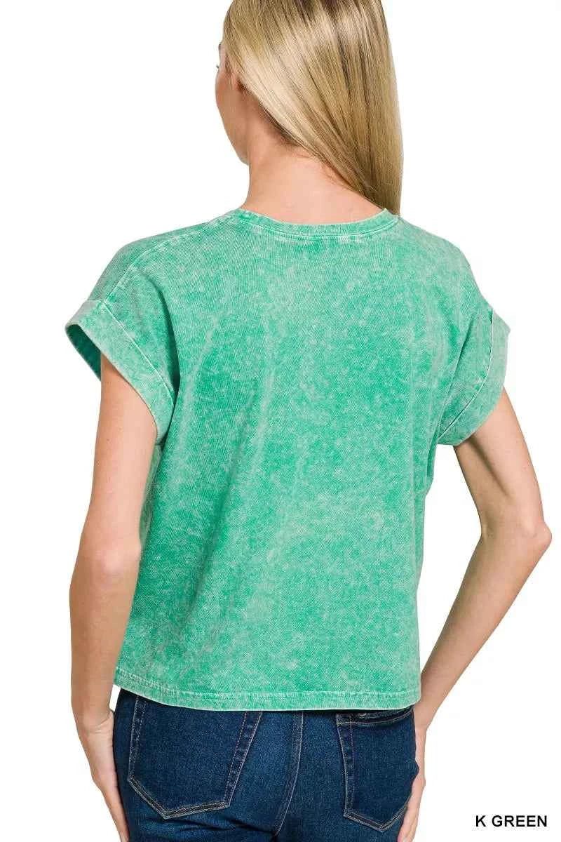 Halo Washed Cotton Cuffed Short Sleeve Top 434805b830574521865baa90929ea755-Max-Origin