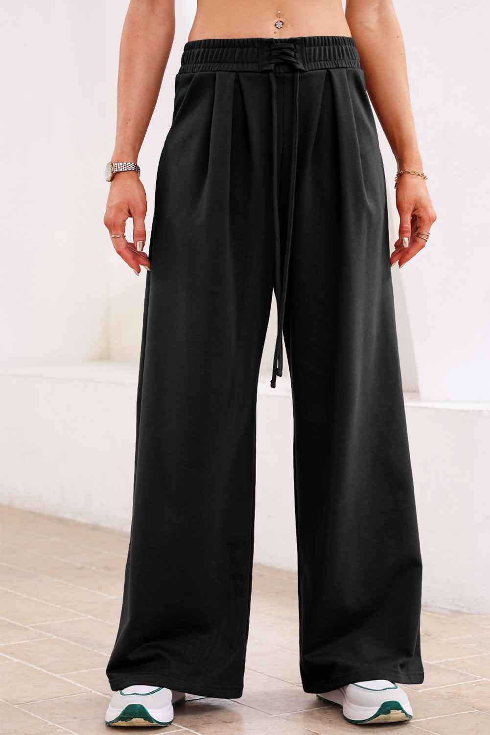 Dearlovers Black Tied Elastic High Waist Pleated Detail Solid Sweatpants 434ef744217f368b