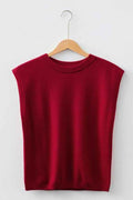 Solid Crewneck Cap Sleeve Knit Sweater Racing Red 434f9bab-929c-4038-9ba3-451af52835a4