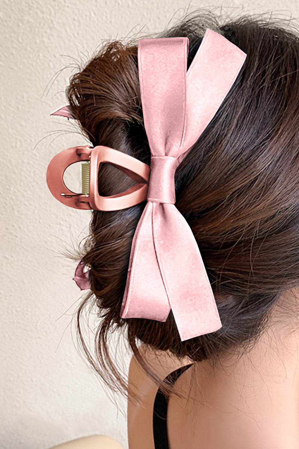 Light French Beige Solid Color Ribbon Bow Decor Hair Clip Pink ONE SIZE plastic 43549308d1b94387