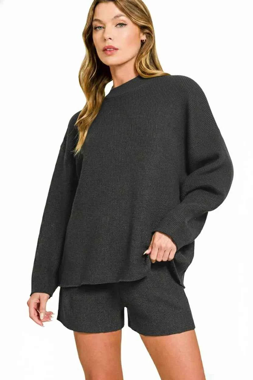 Zenana Round Neck Knit Top and Shorts Sweater Set 4354d54f-f8ec-4870-a305-990afd072b49-Max-Origin