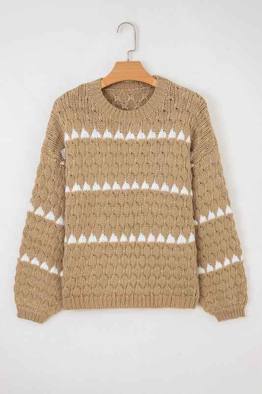 Colorblock Textured Knit Puff Sleeve Sweater 4358dec7-0dc3-4949-8462-aa7b025a388e