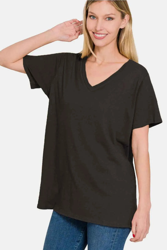 Full Size V-Neck Short Sleeve T-Shirt 43665ab6-15b7-42d7-8a79-923dc1605296-Max