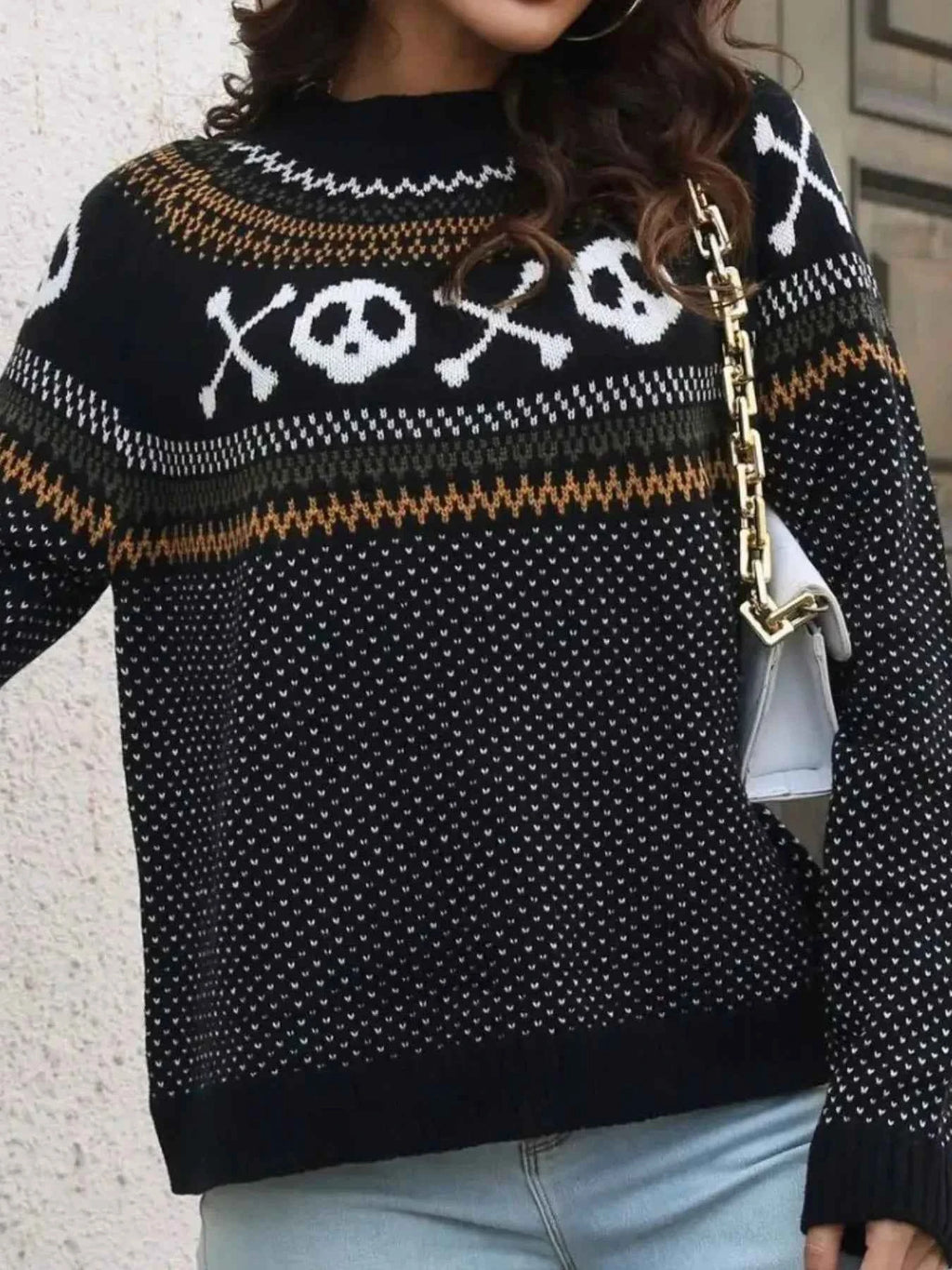 Skull Pattern Round Neck Sweater 436f41be-3584-410a-be3d-f25f96da5234-Max-Origin