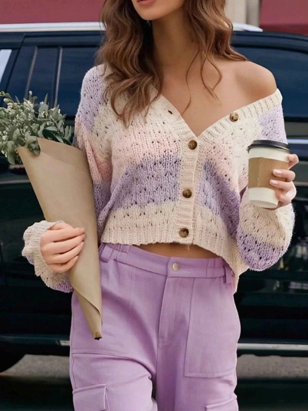 Color Block Button Up Cardigan Pink 43746937-0e06-4bd8-9fc6-12d615acbcc5-Max-Origin