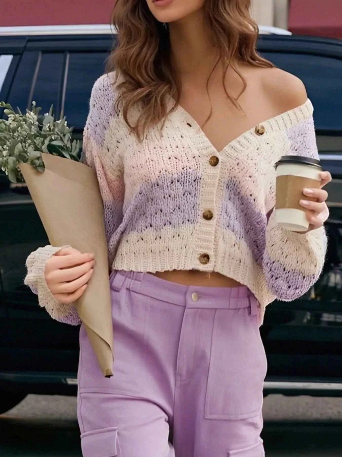 Color Block Button Up Cardigan Pink 43746937-0e06-4bd8-9fc6-12d615acbcc5-Max-Origin