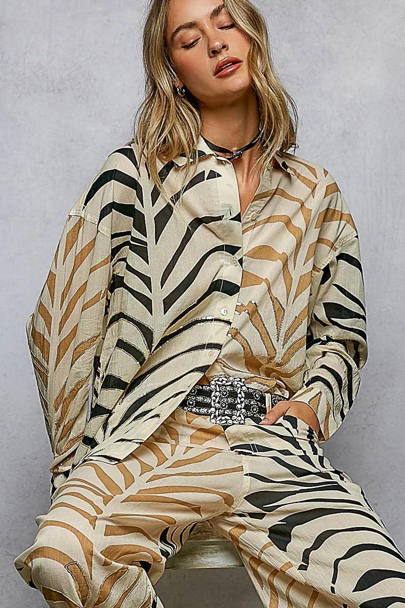Two-Tone Printed Woven Spangle Long Sleeve Shirt 437552de-2d23-46ac-931c-329787dfd924-Max-Origin