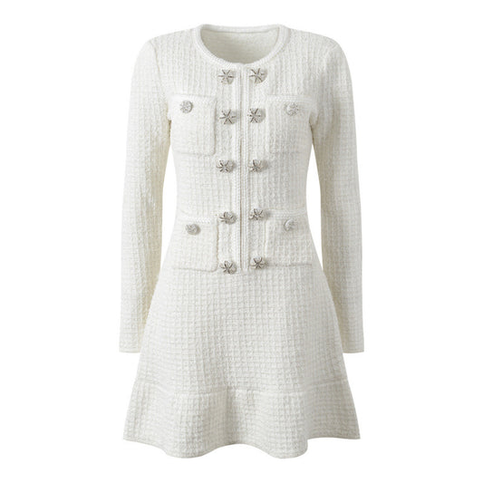 Double breasted round neck long sleeved dress