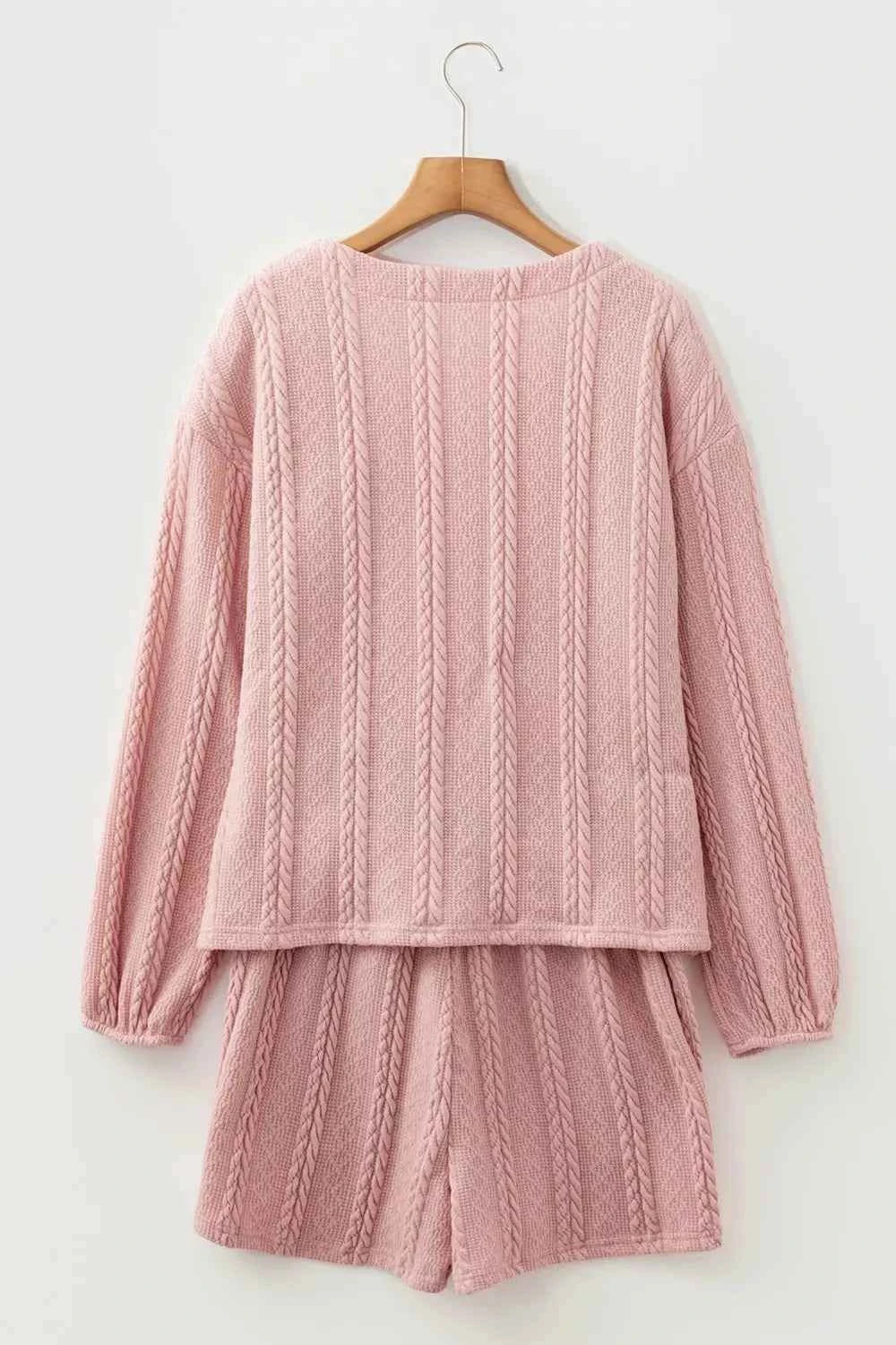 Cable Knit V Neck Cardigan and Shorts Set 4379bf7a-6650-42c3-b3f3-a8cd3db61f0c-Max-Origin