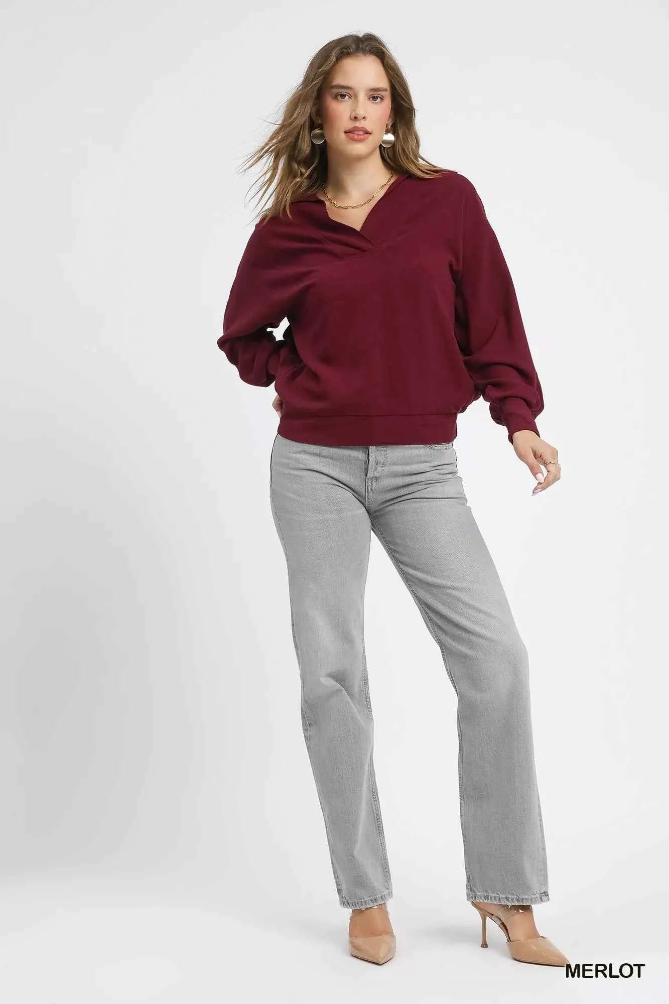 Umgee Linen Long Sleeves Elastic Hem Blouse 437b503d-2cb6-407d-8fa0-47aac91a539e-Max-Origin