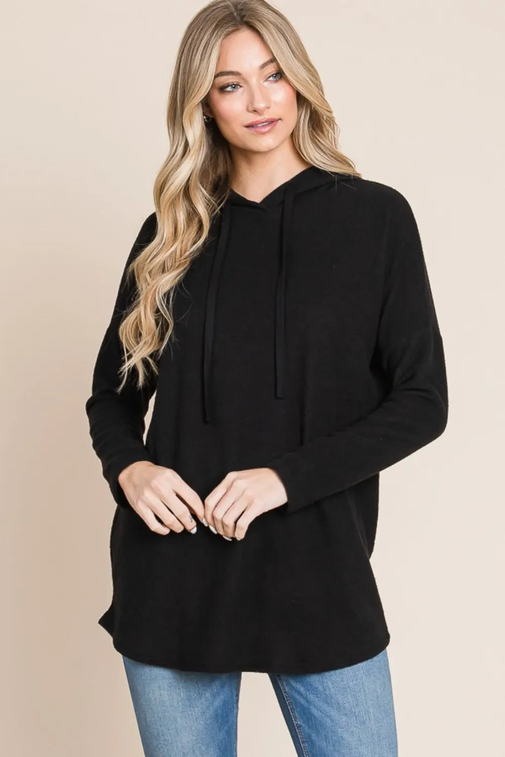 BOMBOM Contrast Drawstring Drop Shoulder Knit Hoodie 4387dd69-85d2-402a-b48c-df29b4cb0588-Max