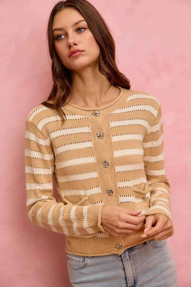 SO ME Stripe Long Sleeves Button Sweater Cardigan 438ea077f5e24e6f975b6fa6ab19ba73-Max-Origin