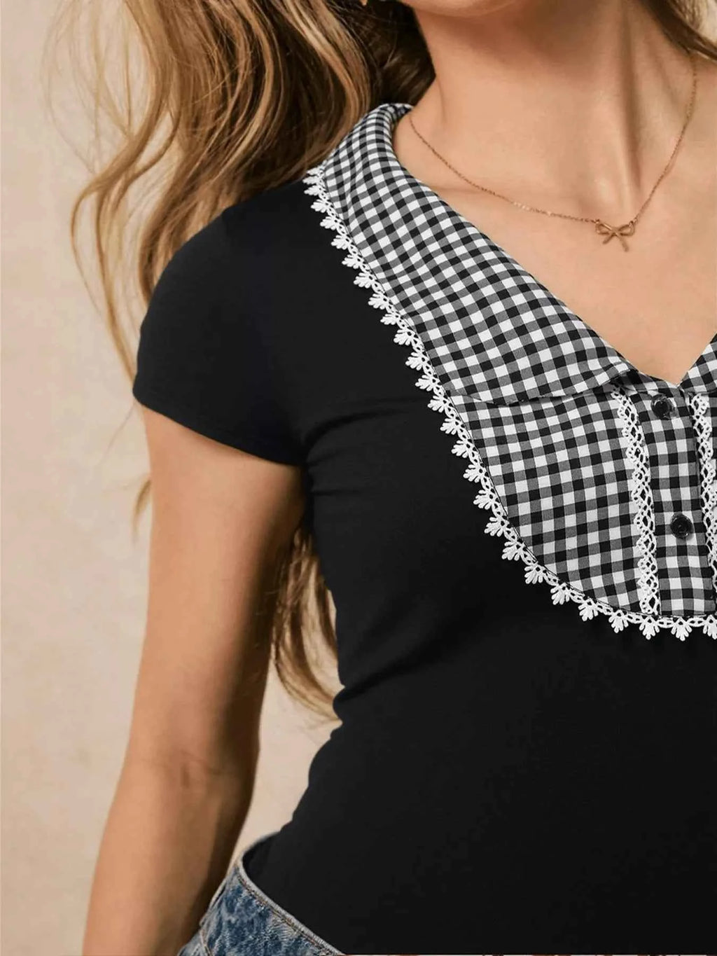 Gingham Collar Slim Fit Blouse 438f74933758499997ea73f9187c1623-Max-Origin